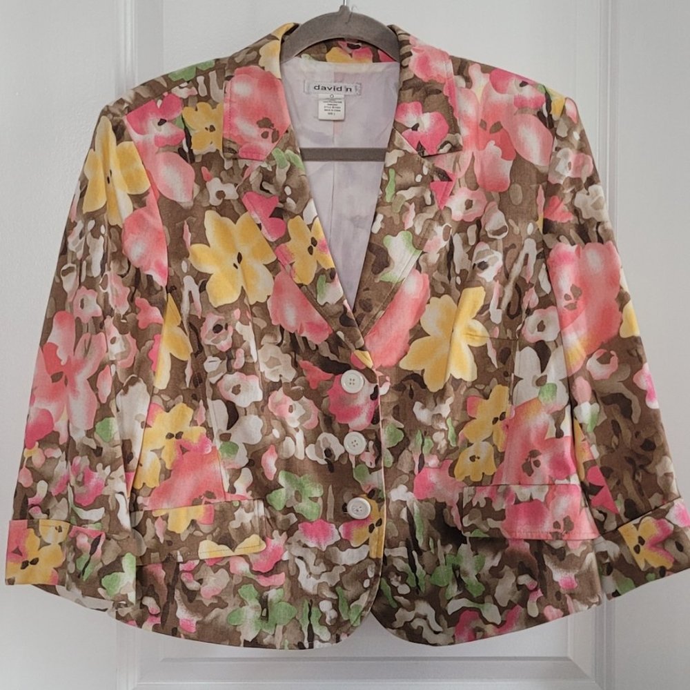 DAVID N Woman's Multi Color Floral Blazer